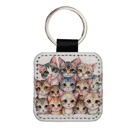 Sweet Singapura Cats Square Faux Leather Keychain