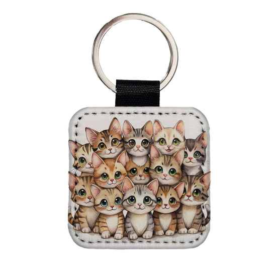 Sweet Sokoke Cats Square Faux Leather Keychain