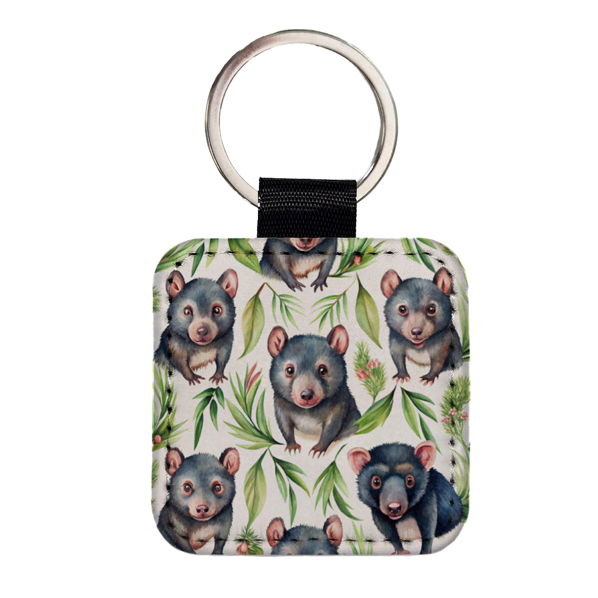 Sweet Tasmanian Devils Square Faux Leather Keychain