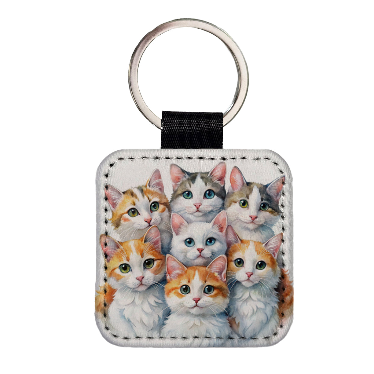 Sweet Turkish Van Cats Square Faux Leather Keychain