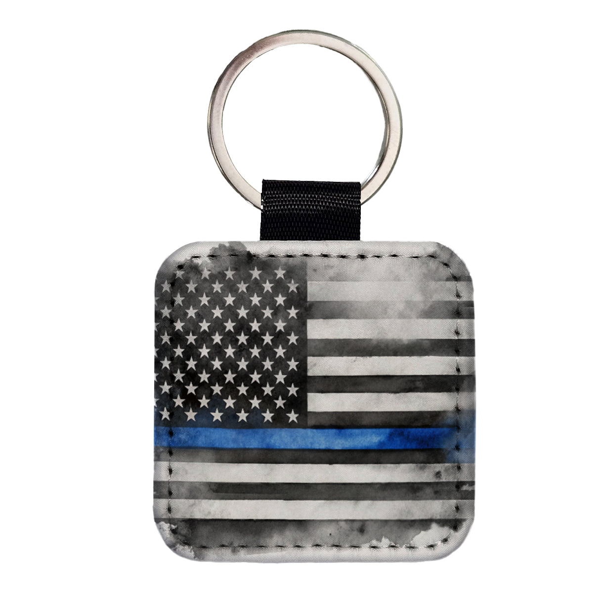 Thin Blue Line Black And White American Flag Support Policemen Police Square Faux Leather Keychain