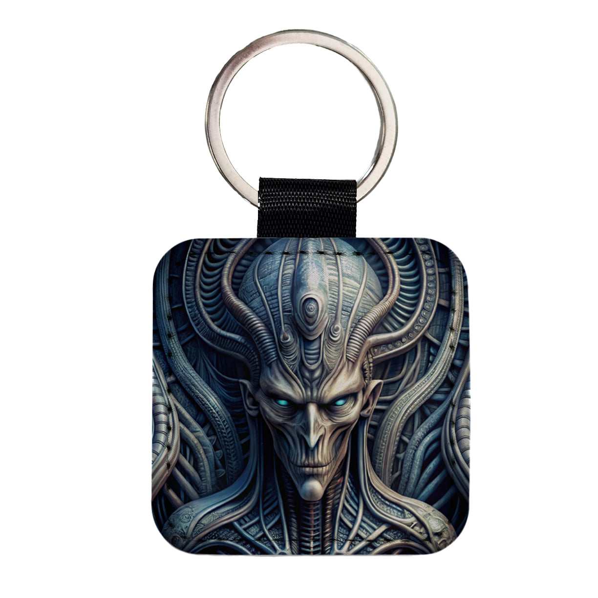Alien Creature Creepy Horror Sci-Fi Square Faux Leather Keychain