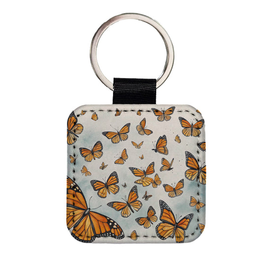 Lots Of Monarch Butterflies in Flight Square Faux Leather Keychain