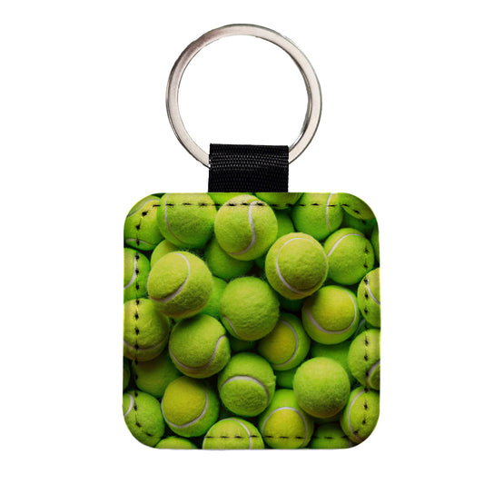 Lots Of Tennis Balls Square Faux Leather Keychain