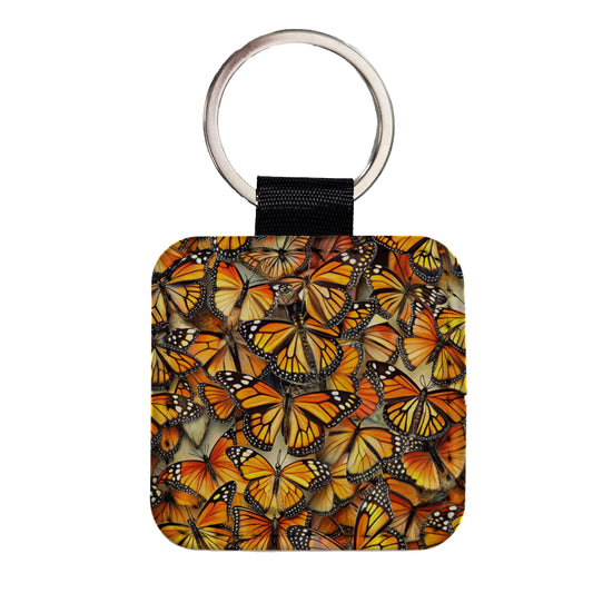 Monarch Butterflies Covering Everything Square Faux Leather Keychain