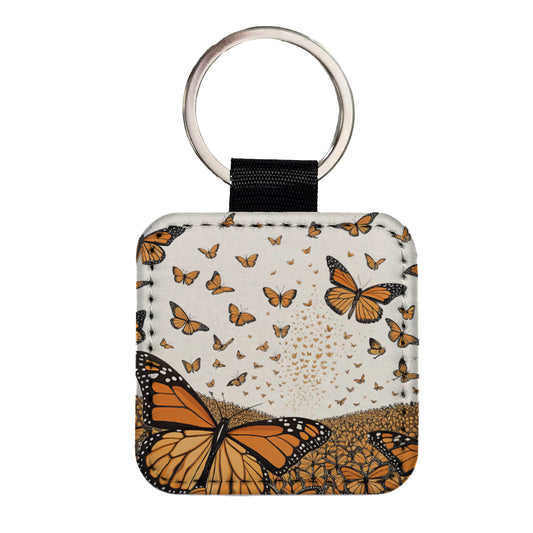 Monarch Butterflies Covering the Countryside Square Faux Leather Keychain
