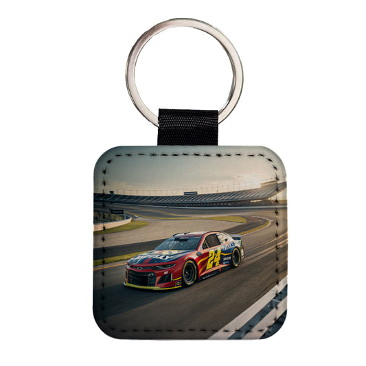 Racing Car Track Square Faux Leather Keychain