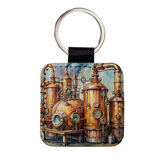 Steampunk Beer Alcohol Still Pipes And Gauges Square Faux Leather Keychain