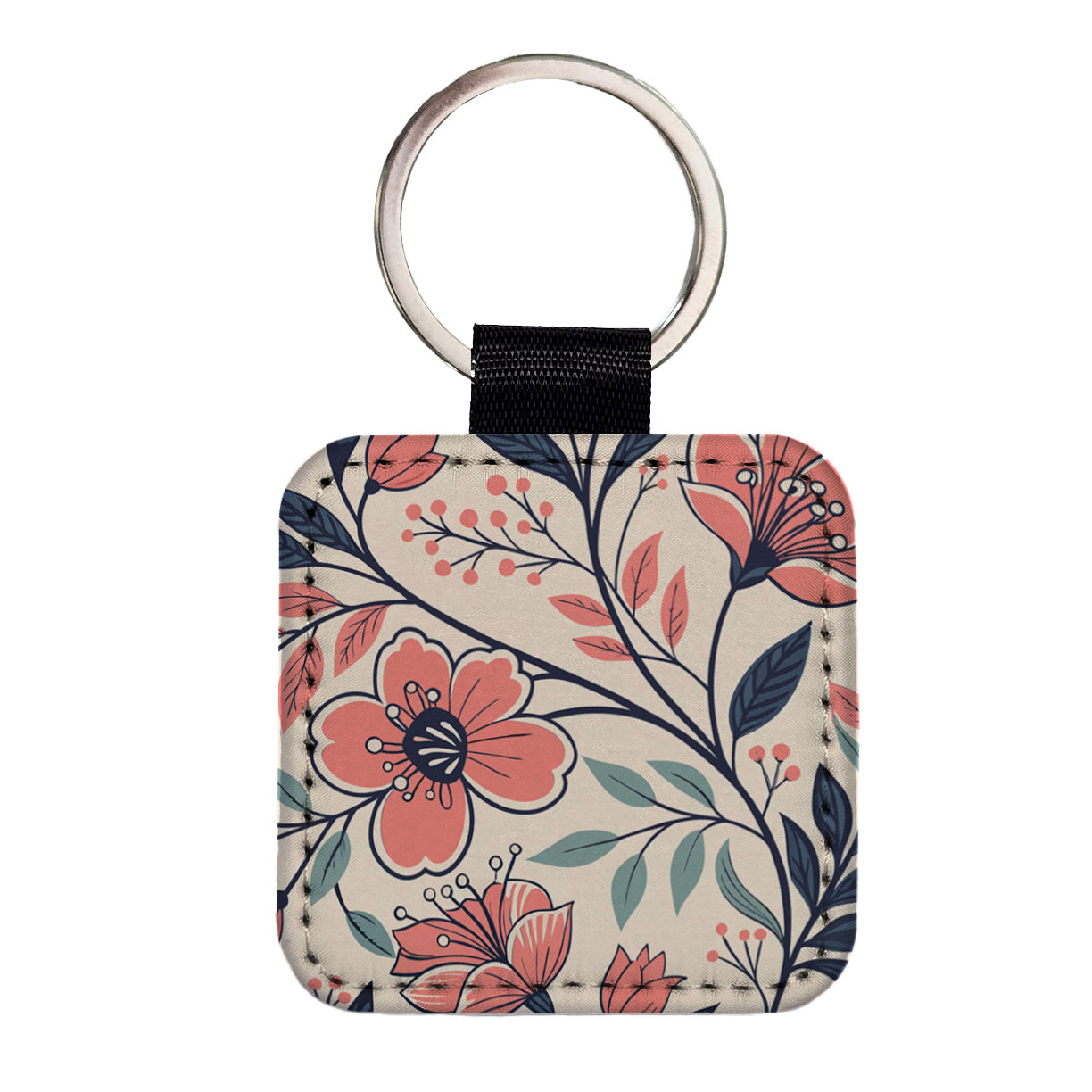 Beautiful Vine Flowers Square Faux Leather Keychain