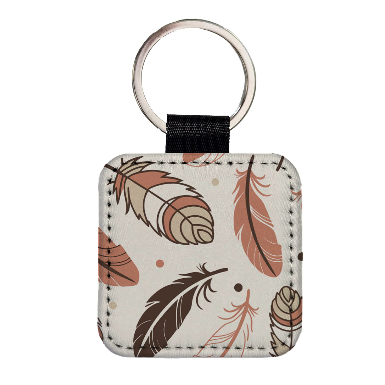 Boho Feathers Square Faux Leather Keychain