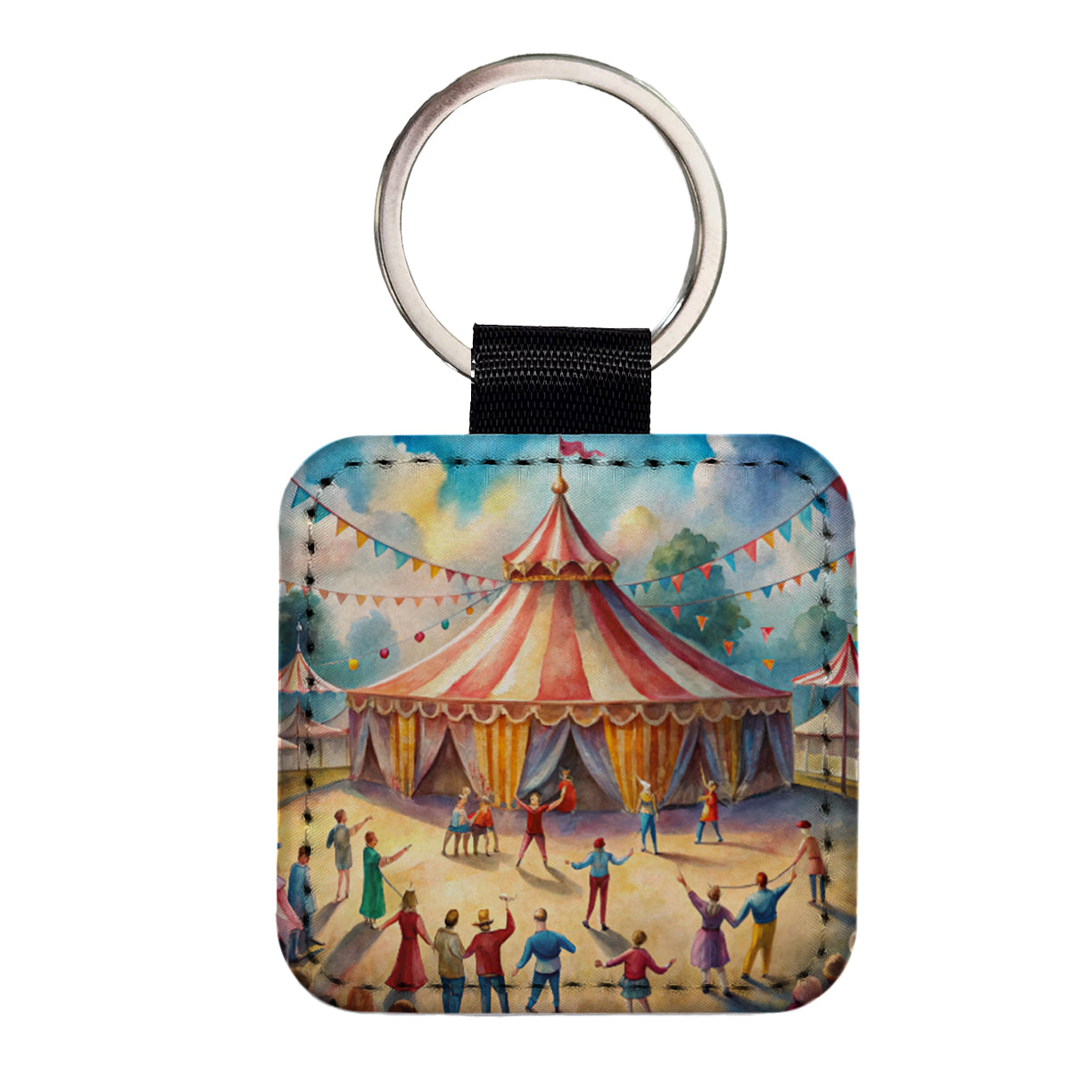 Circus Big Top Excitement Square Faux Leather Keychain