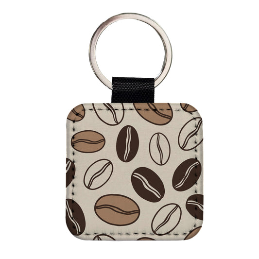Coffee Beans Sketch Square Faux Leather Keychain