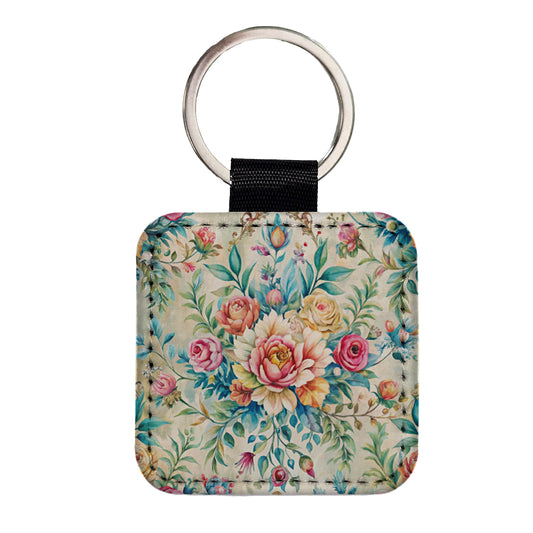 Elegant Bohemian Wallpaper Square Faux Leather Keychain