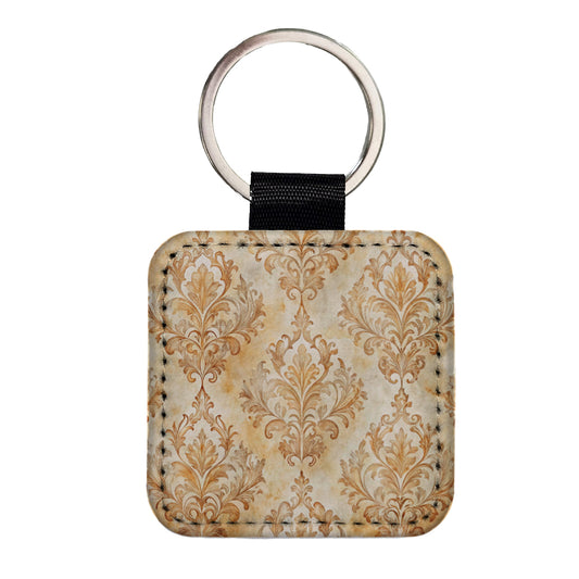 Elegant Wallpaper Square Faux Leather Keychain