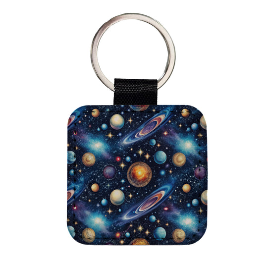 Galaxy Outer Space Astronomy Pattern Square Faux Leather Keychain