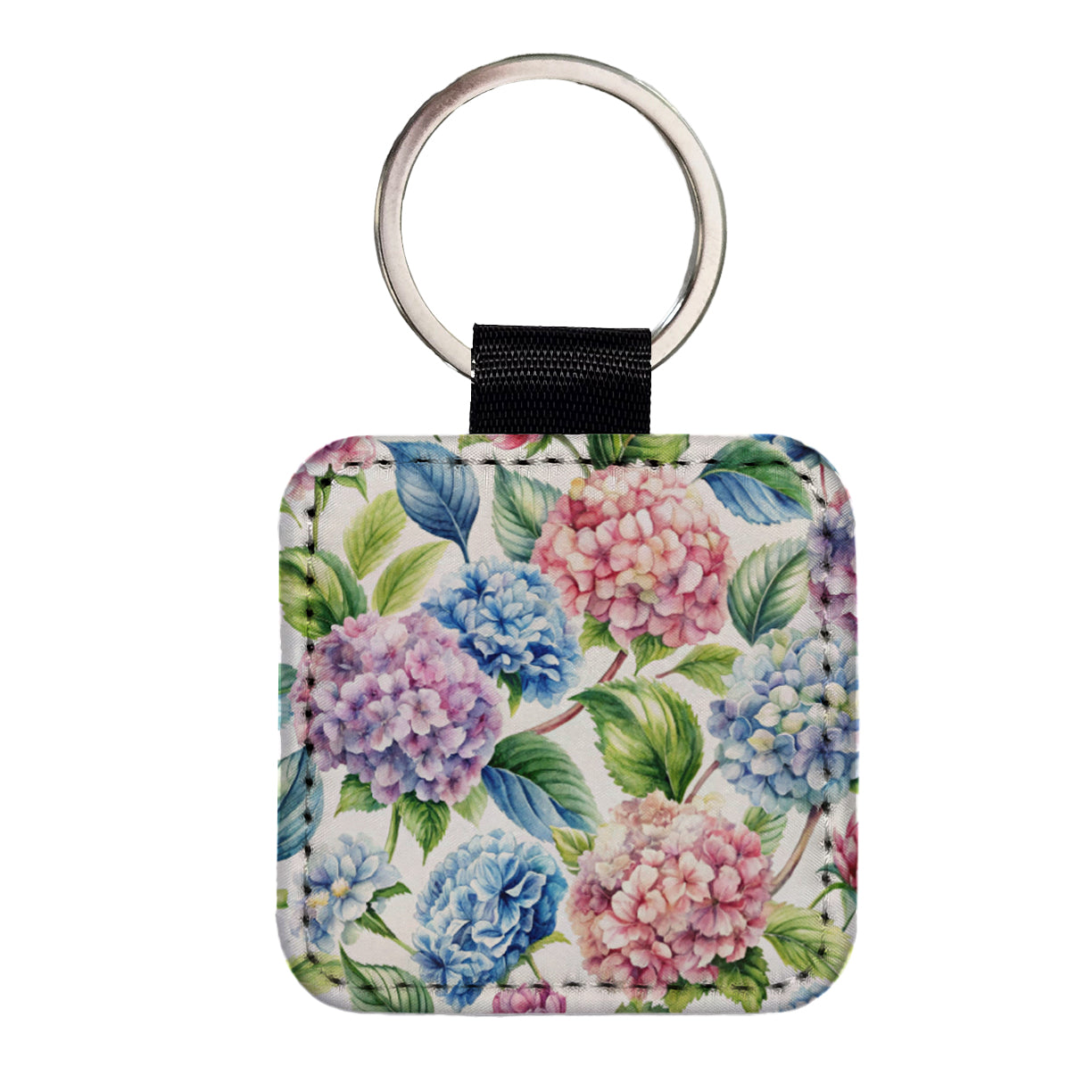 Hydrangea Flowers Wallpaper Square Faux Leather Keychain