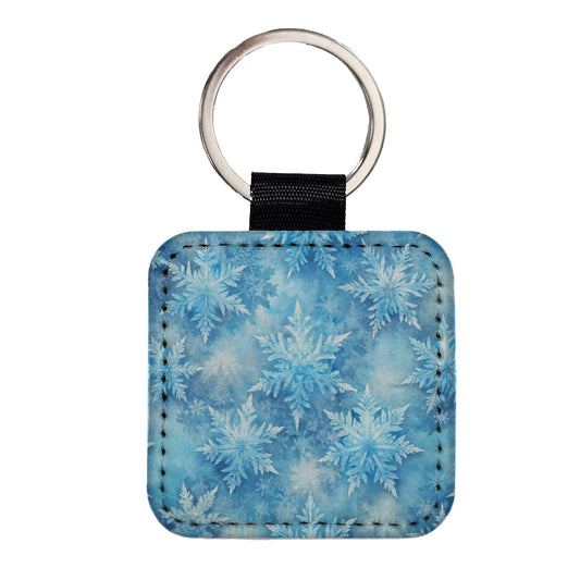 Ice Crystals Snowflakes Winter Beautiful Square Faux Leather Keychain