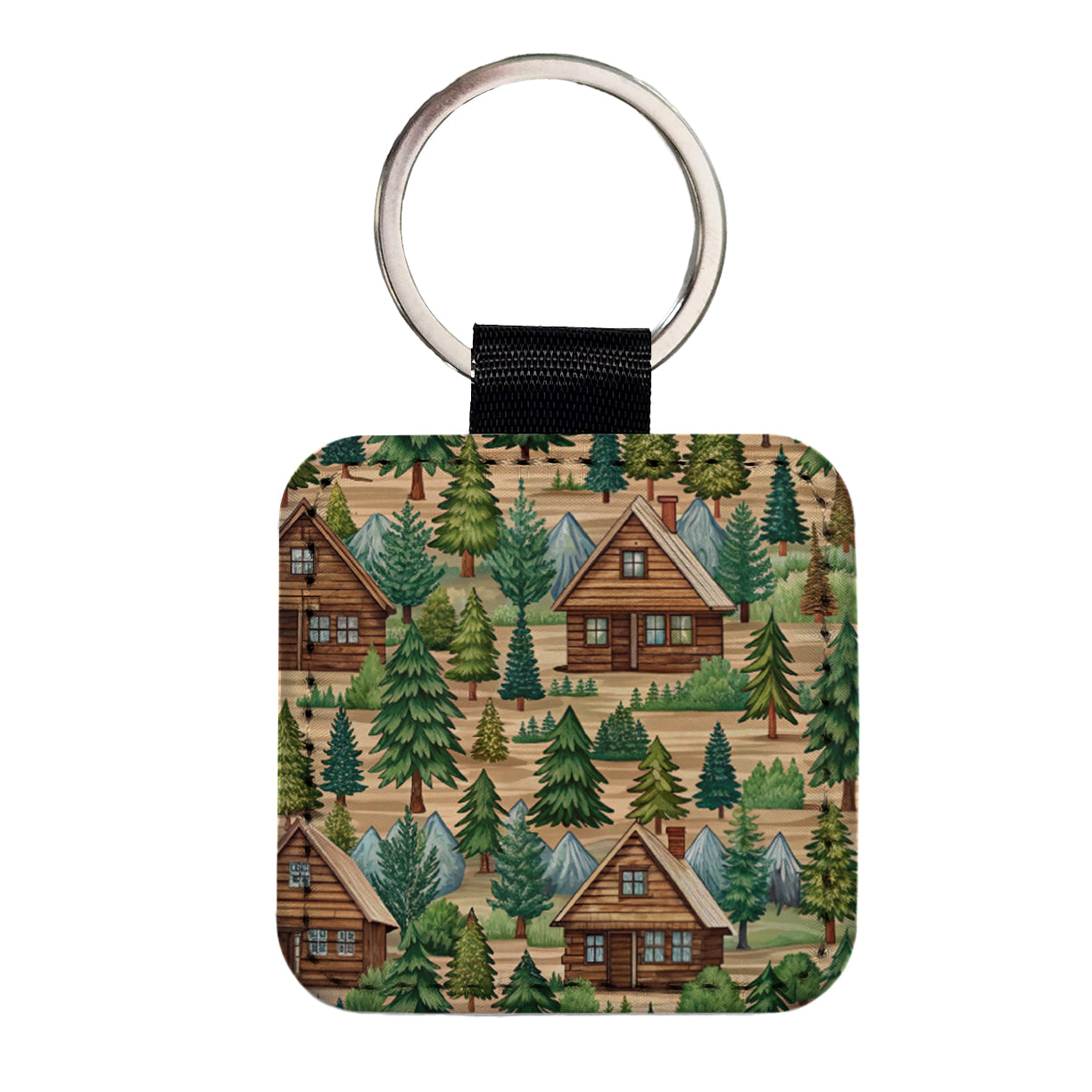 Log Cabin Pattern Square Faux Leather Keychain