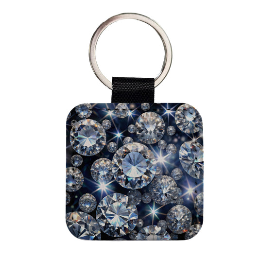 Lots Of Diamonds Square Faux Leather Keychain
