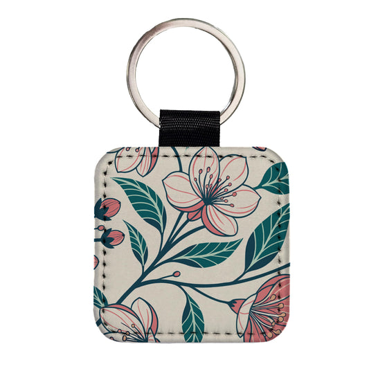 Lovely Flowers Twining Square Faux Leather Keychain