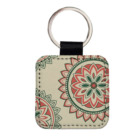 Mandala Design Square Faux Leather Keychain