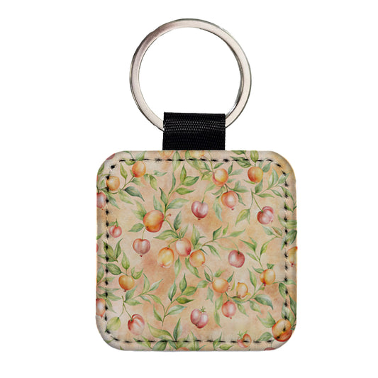 Peaches Beautiful Background Square Faux Leather Keychain