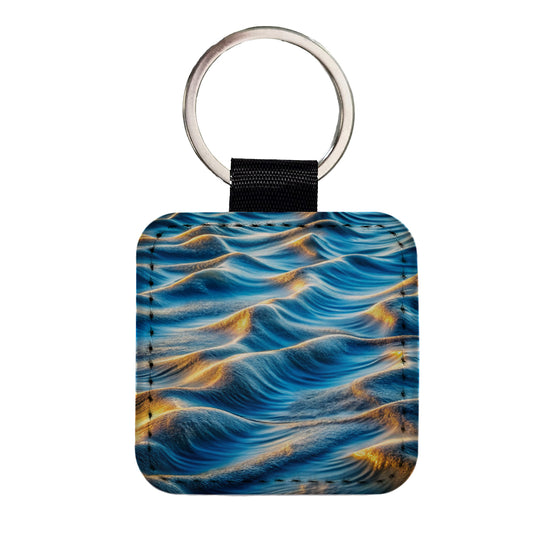River Lake Waves Square Faux Leather Keychain