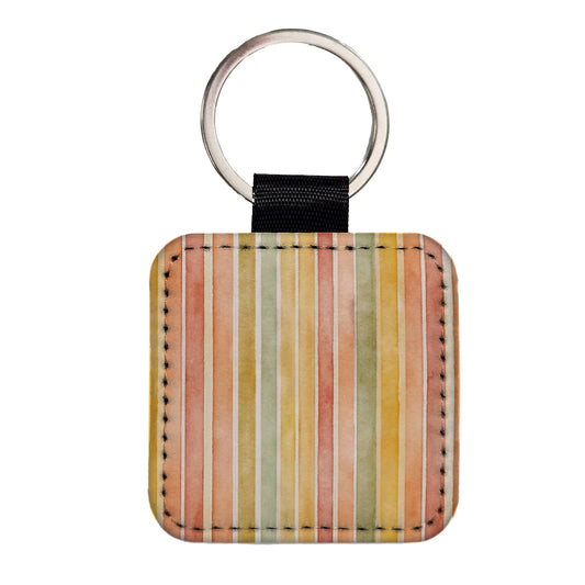 Striped Tonal 70s Wallpaper Square Faux Leather Keychain