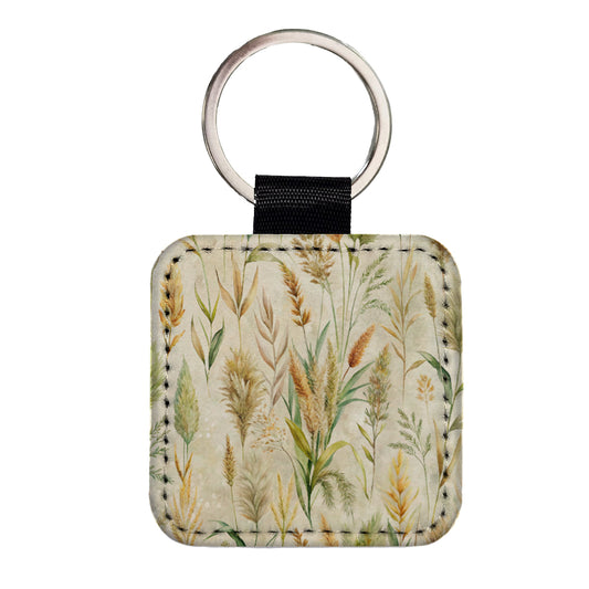Wild Grasses Background Square Faux Leather Keychain