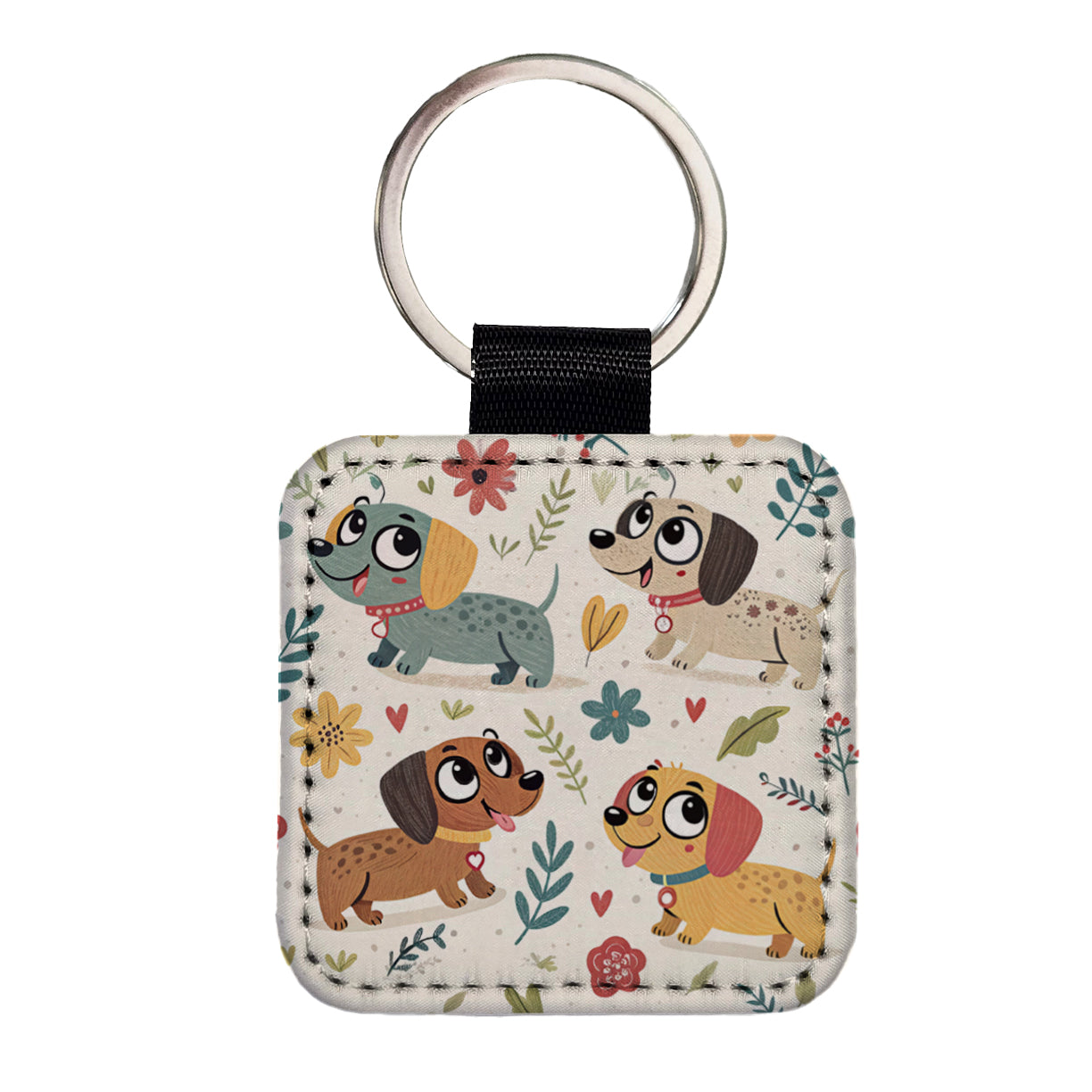 Adorable Dogs Square Faux Leather Keychain