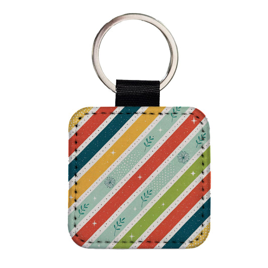 Cute Diagonal Stripes Square Faux Leather Keychain
