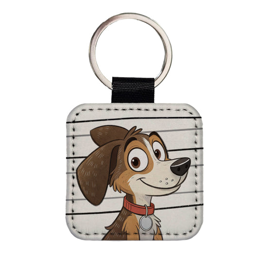 Dog Mug Shot Square Faux Leather Keychain