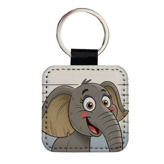 Elephant Mug Shot Square Faux Leather Keychain
