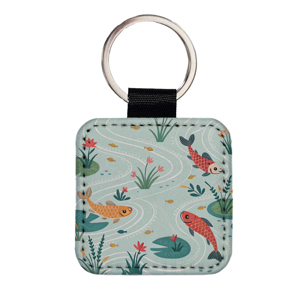 Fish Swimming In Pond Square Faux Leather Keychain