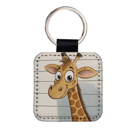 Giraffe Mug Shot Square Faux Leather Keychain