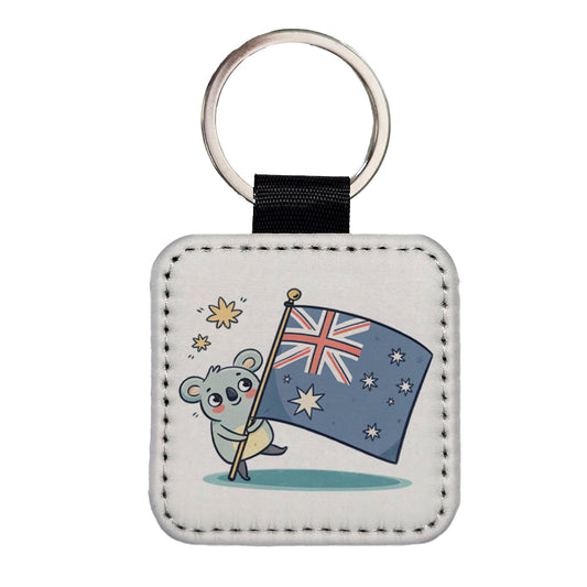 Kawaii Australian Flag Square Faux Leather Keychain