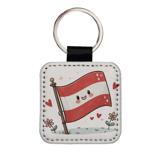 Kawaii Austrian Flag Square Faux Leather Keychain