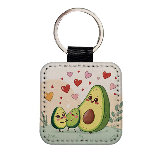 Kawaii Avocadoes And Hearts Square Faux Leather Keychain