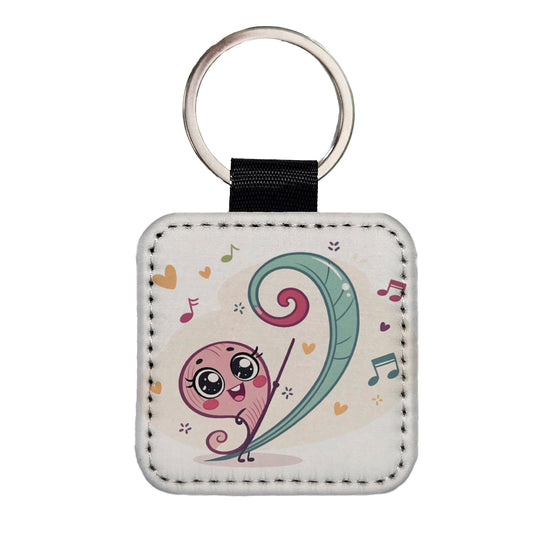 Kawaii Bass Clef Music Square Faux Leather Keychain