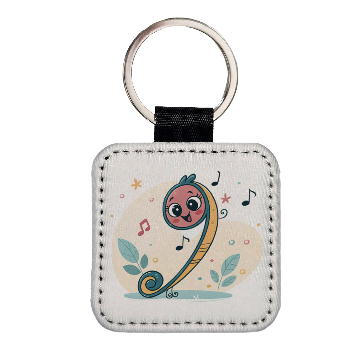 Kawaii Bass Music Cute Square Faux Leather Keychain