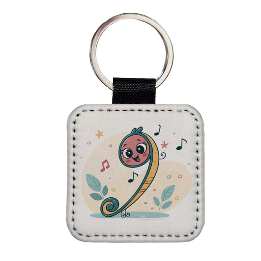 Kawaii Bass Music Cute Square Faux Leather Keychain