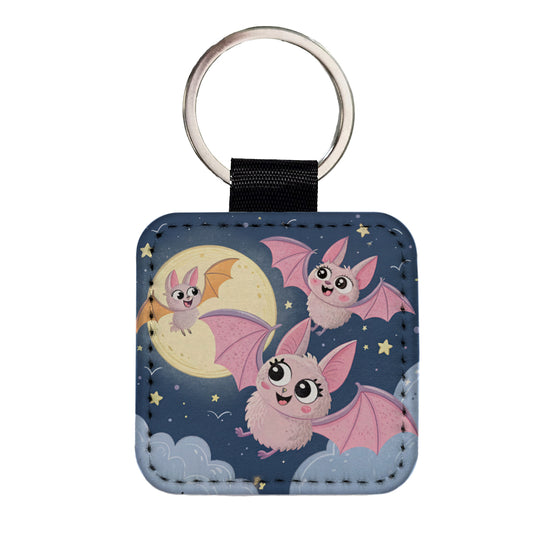 Kawaii Bats Square Faux Leather Keychain