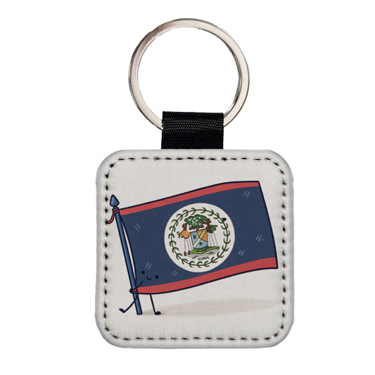 Kawaii Belize Flag Square Faux Leather Keychain