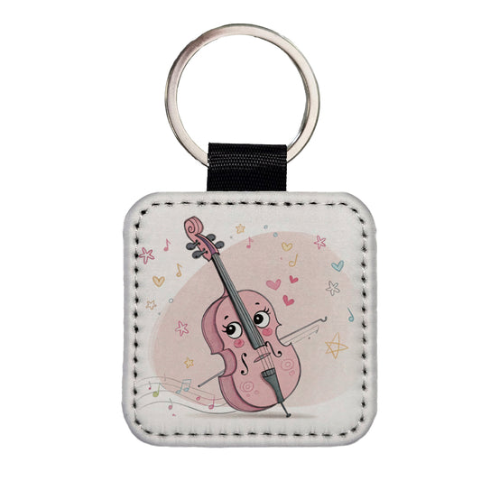 Kawaii Cello Music Square Faux Leather Keychain