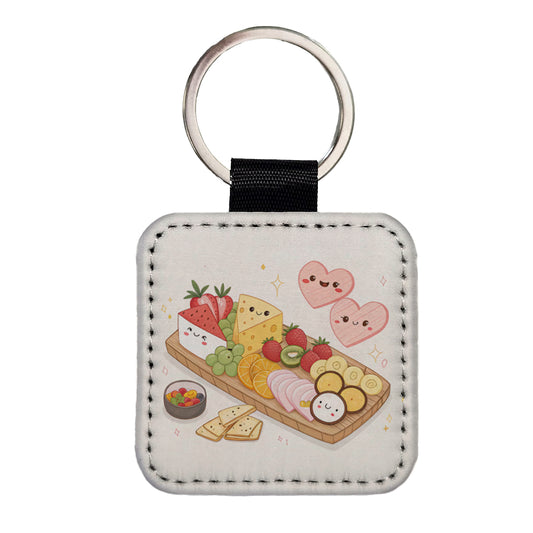 Kawaii Charcuterie Board Square Faux Leather Keychain