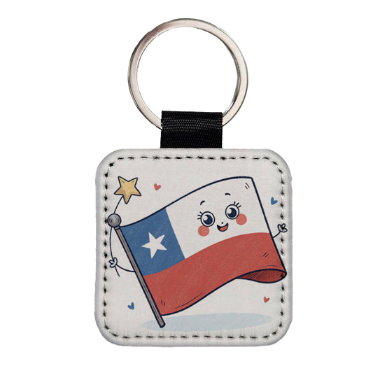 Kawaii Chile Flag Square Faux Leather Keychain