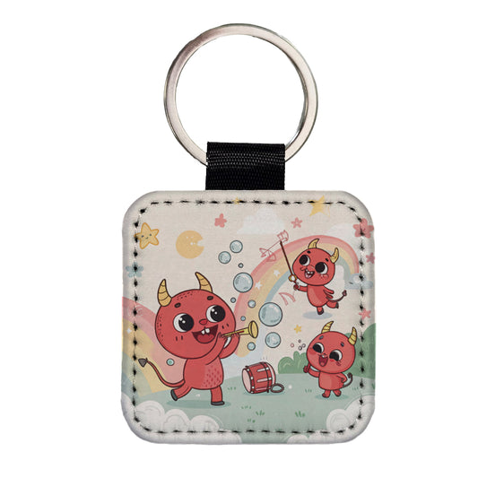 Kawaii Devils Square Faux Leather Keychain