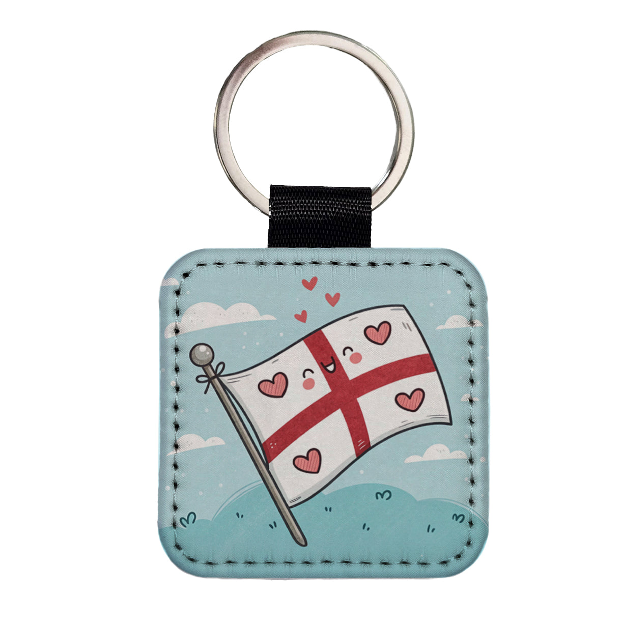 Kawaii England Flag Square Faux Leather Keychain