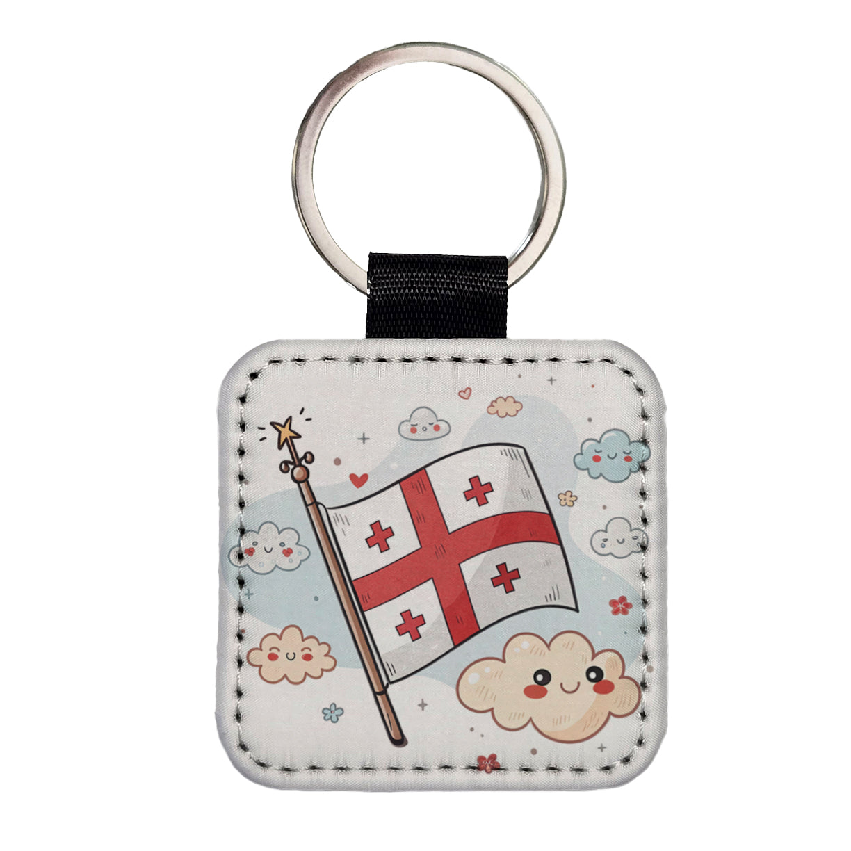 Kawaii Georgia Flag Square Faux Leather Keychain