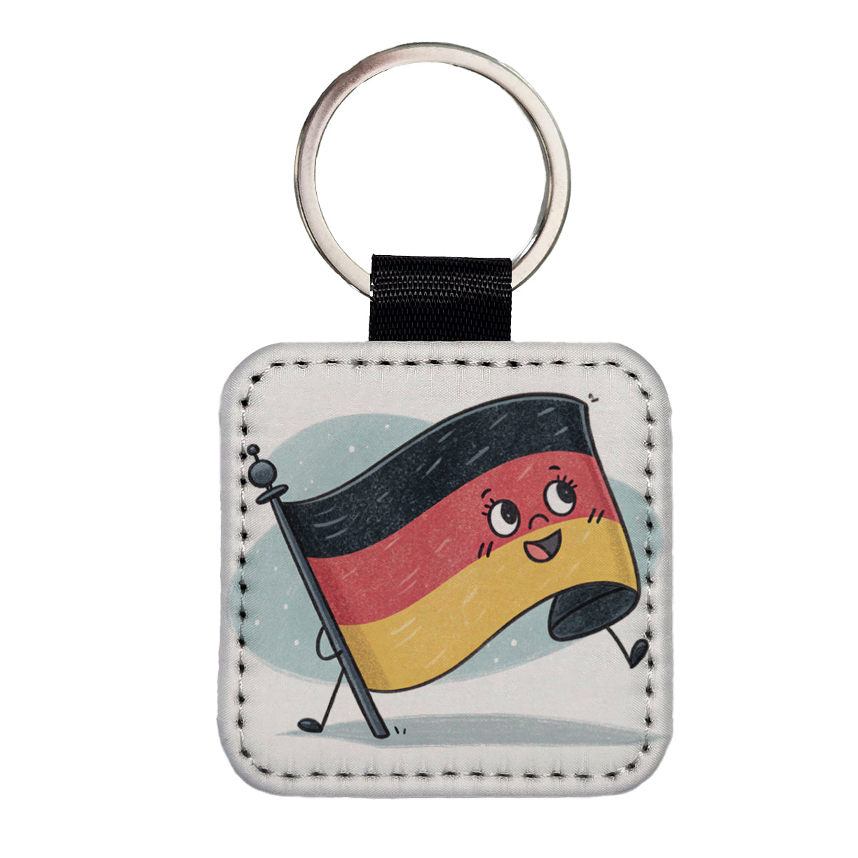 Kawaii Germany Flag Square Faux Leather Keychain